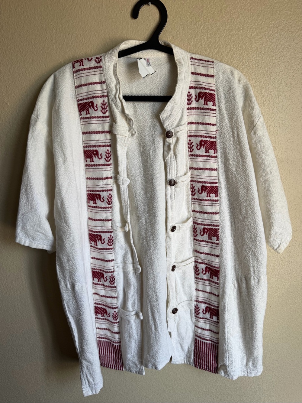 Men's White Jacket with Maroon Elephant Trim
